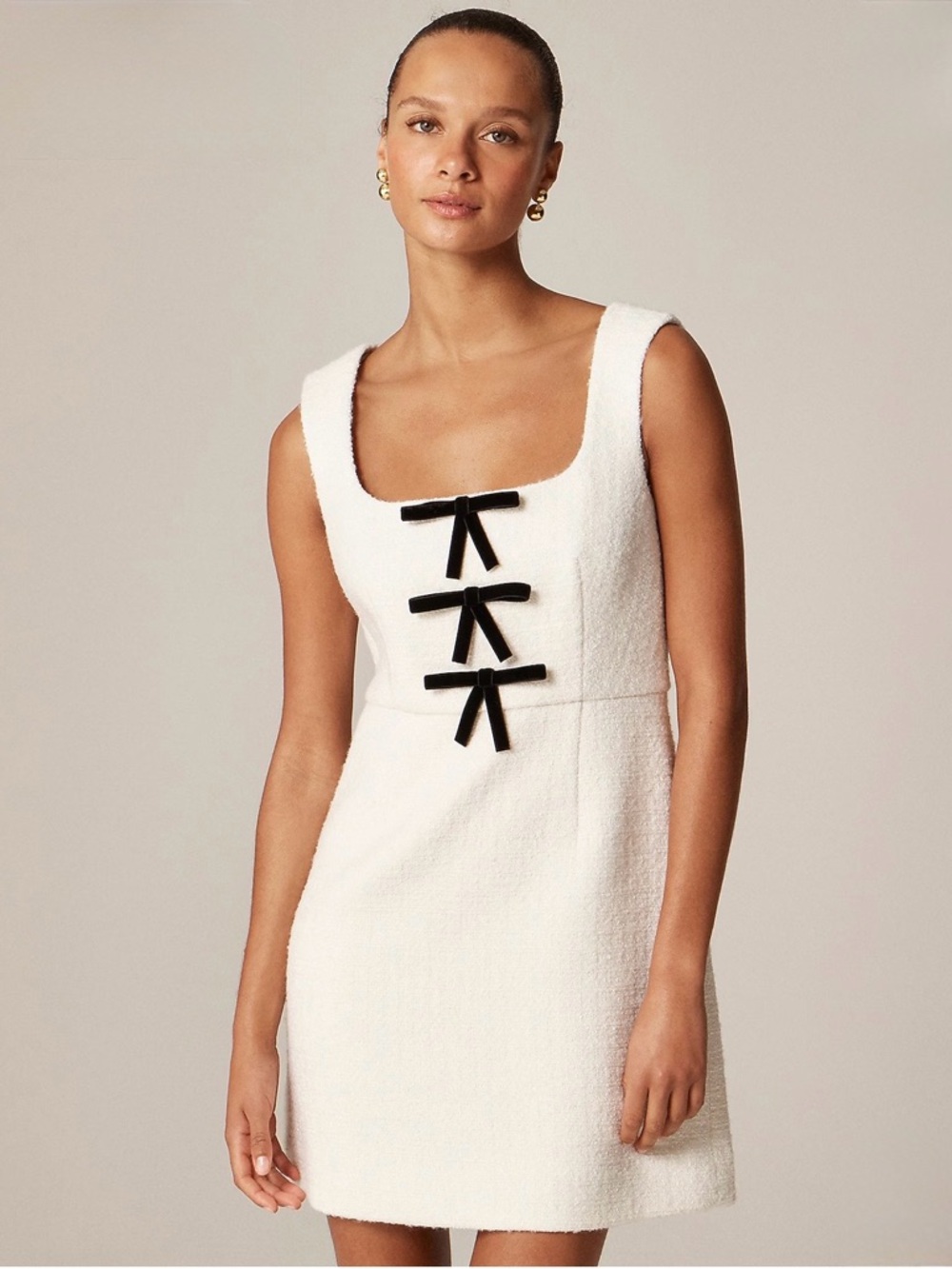 NWT! J. CREW Sophia Dress with Velvet Bows in Tweed Ivory Size 4 CP175